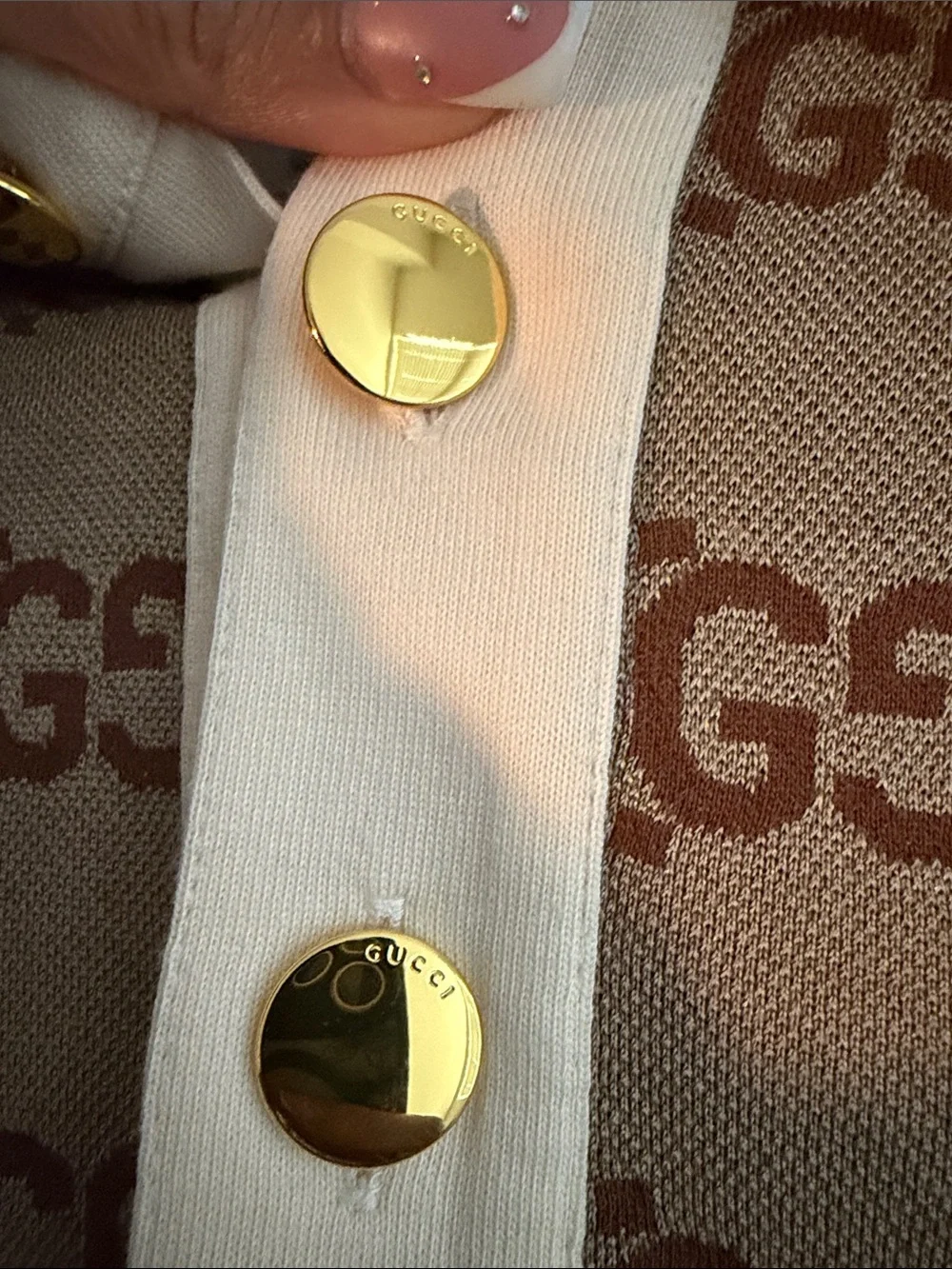 Gucci Brown GG Monogram Polo with White Collar & Sleeves